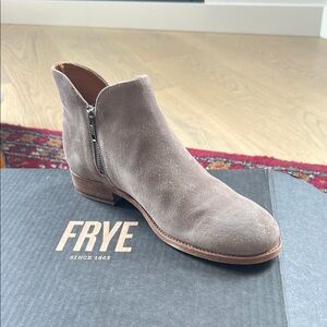 Frye Taupe Suede Ankle Boots with Zipper